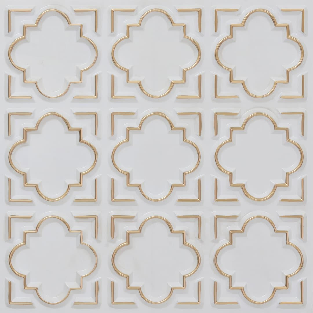 White Pearl Gold Color Quatrefoil Design 3D Ceiling Panel
