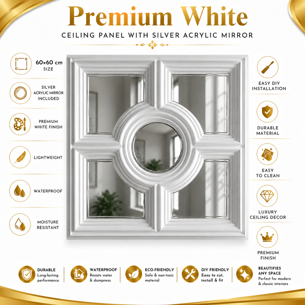 White Regal Medallion Design With 5 Side Silver Mirror-2