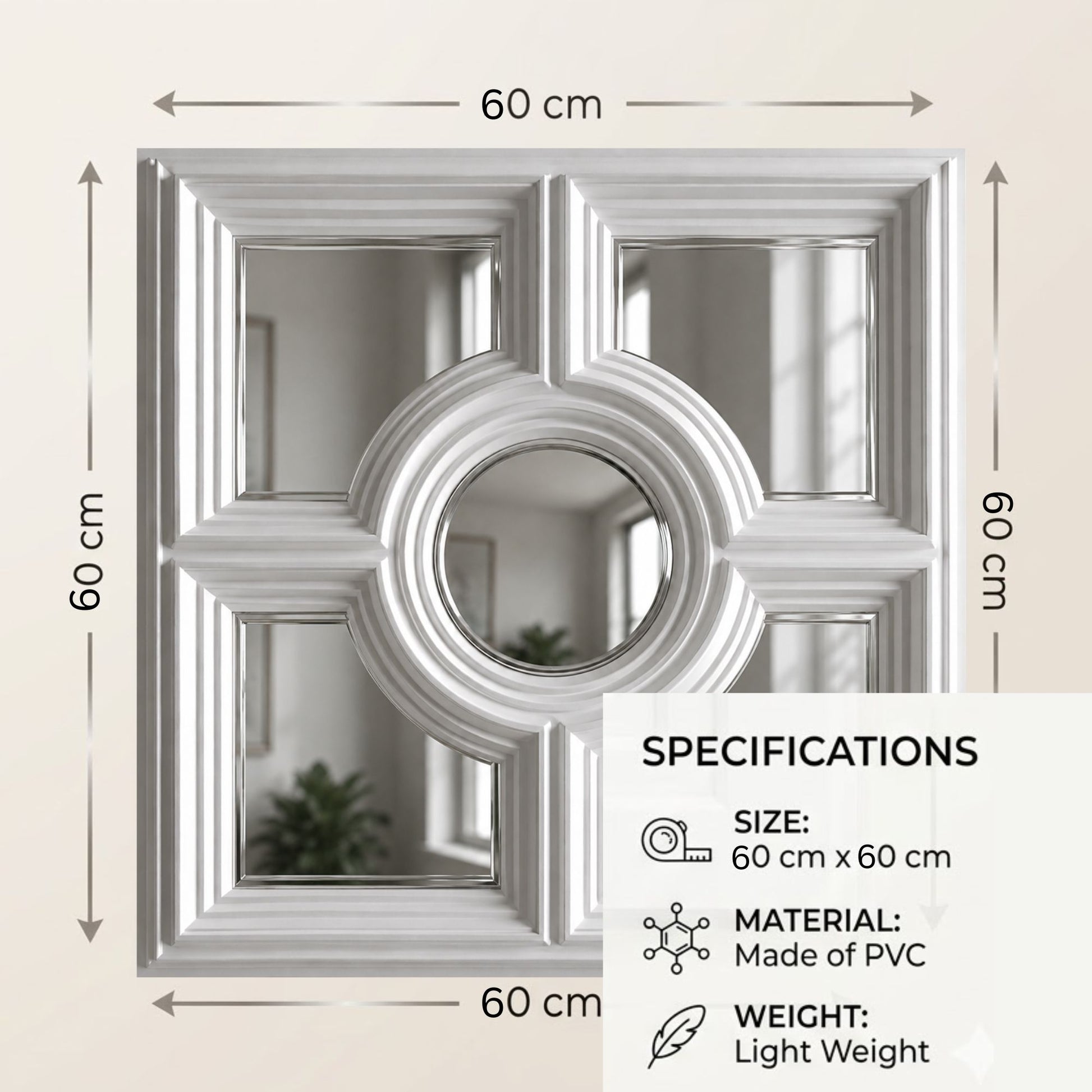 White Regal Medallion Design With 5 Side Silver Mirror-3