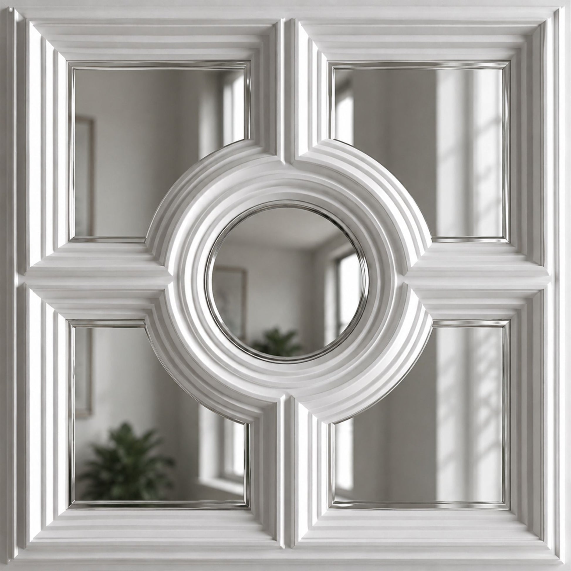White Regal Medallion Design With 5 Side Silver Mirror
