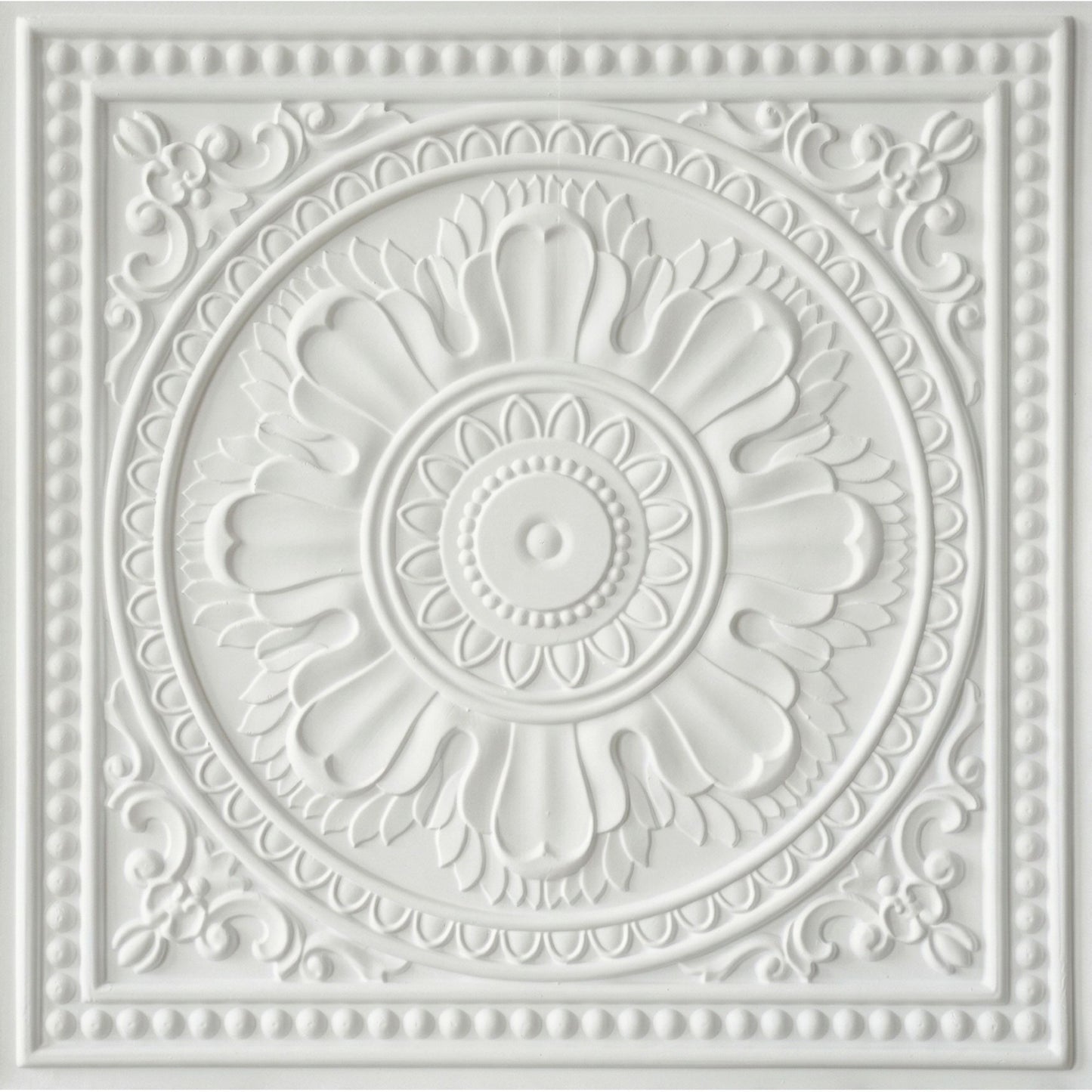 White Regal Ornate Design 3D PVC Ceiling Panel Front View