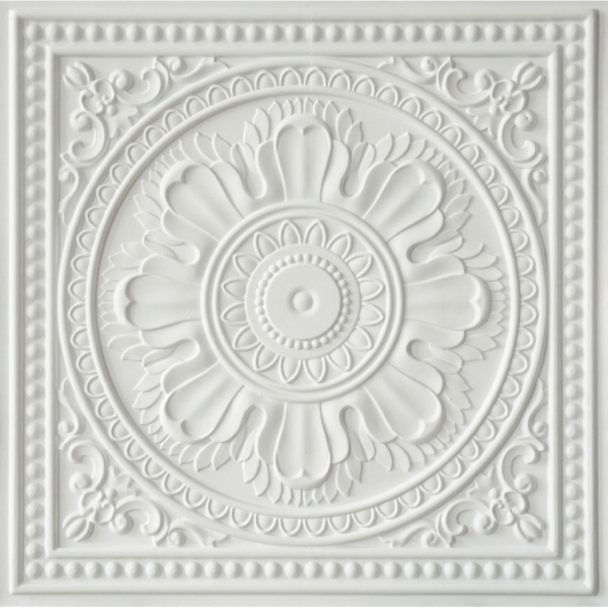 White Regal Ornate Design 3D PVC Ceiling Panel Front View