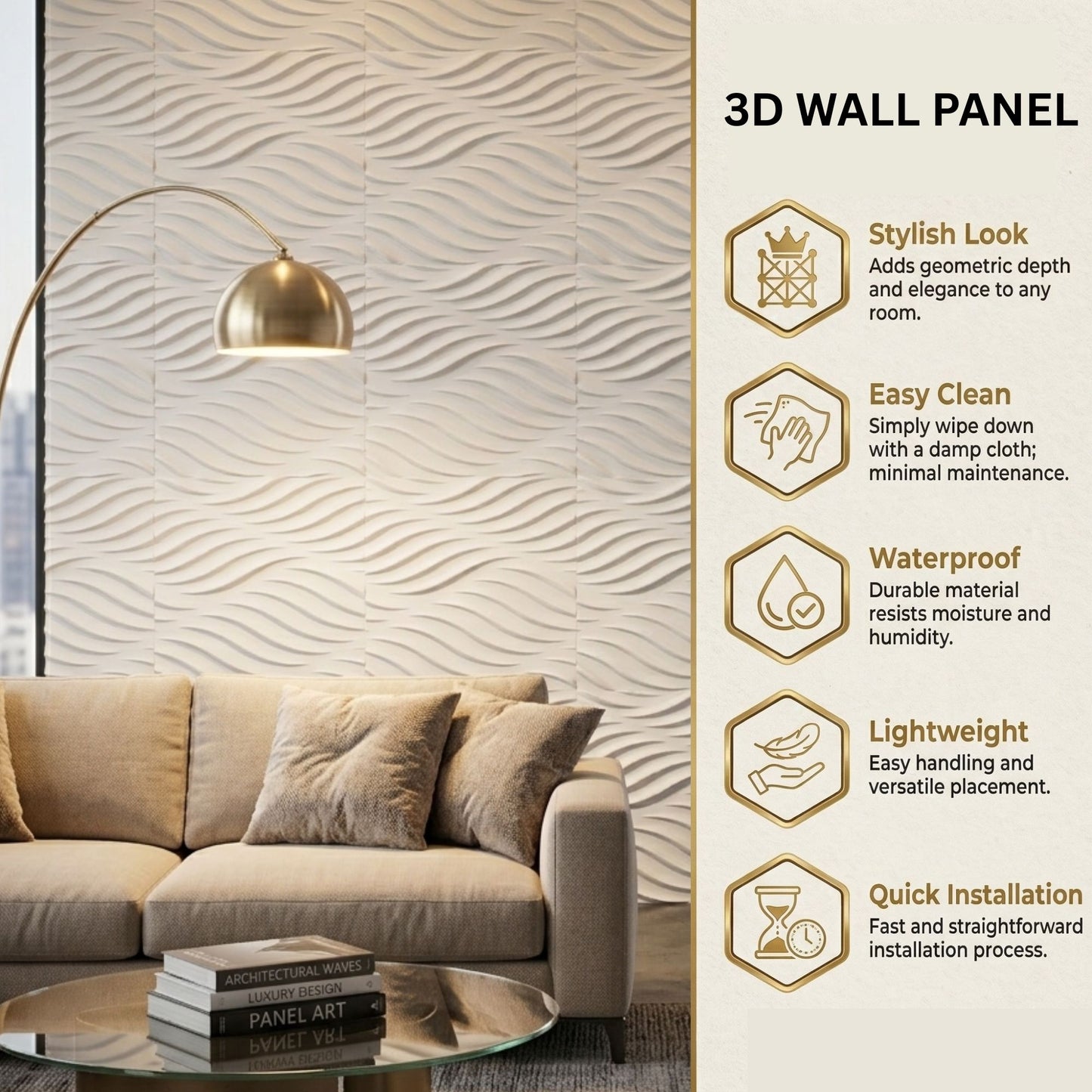 White Self Adhesive 3D Panels Geometric 3D Design