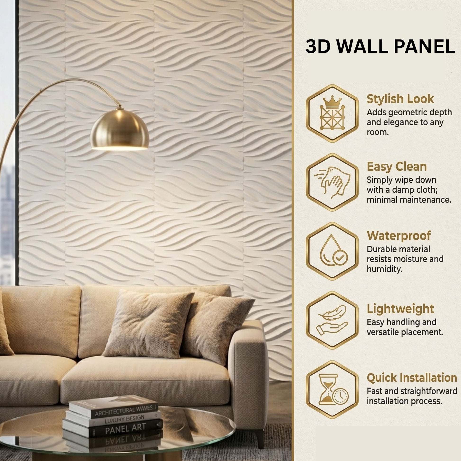 White Self Adhesive 3D Panels Geometric 3D Design
