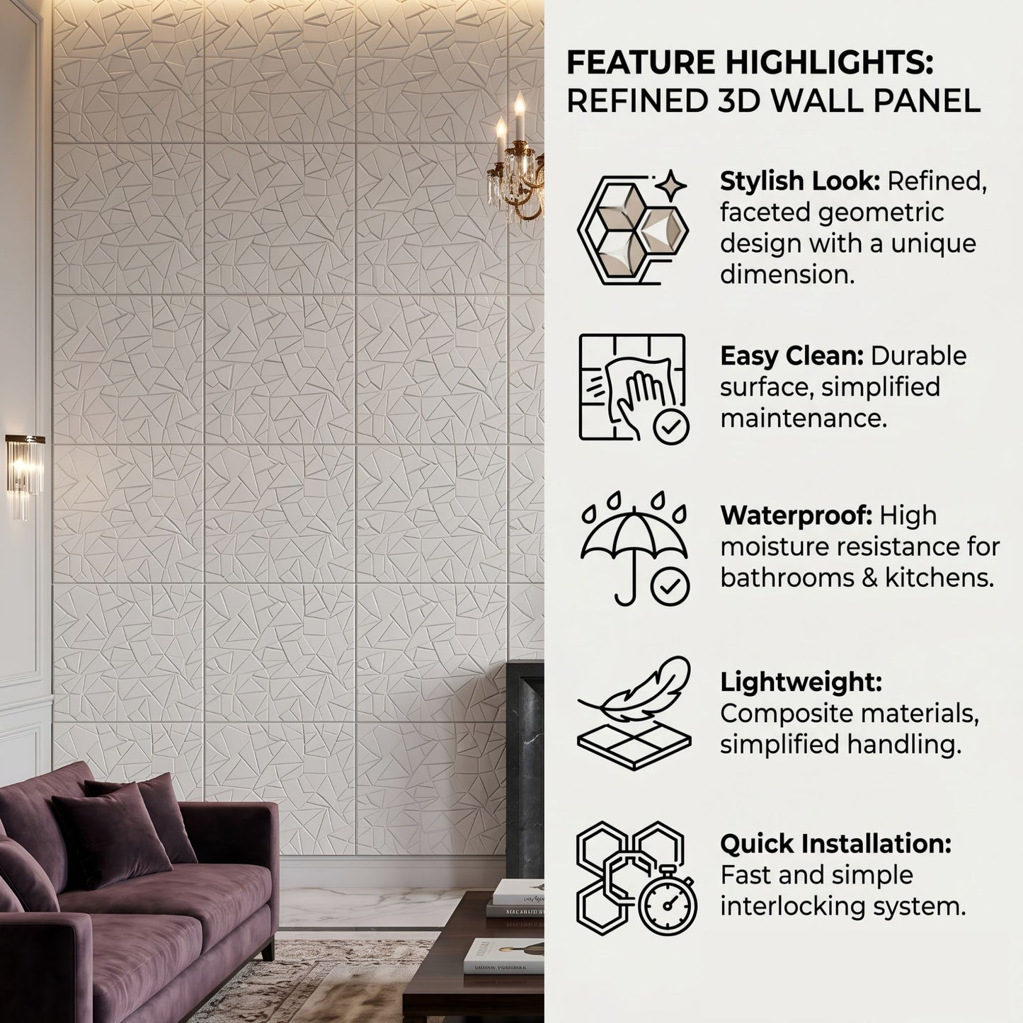 White Self Adhesive 3D Panels Triangle Design