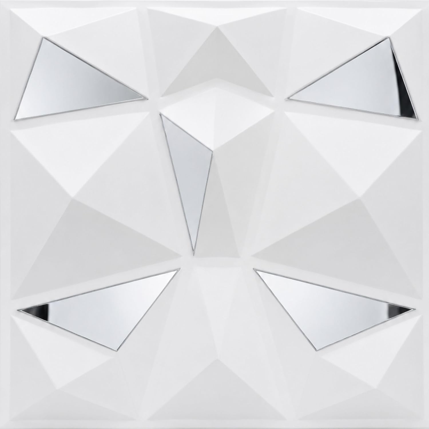 White Silver Mirror 3D Wall Panels Diamond Design