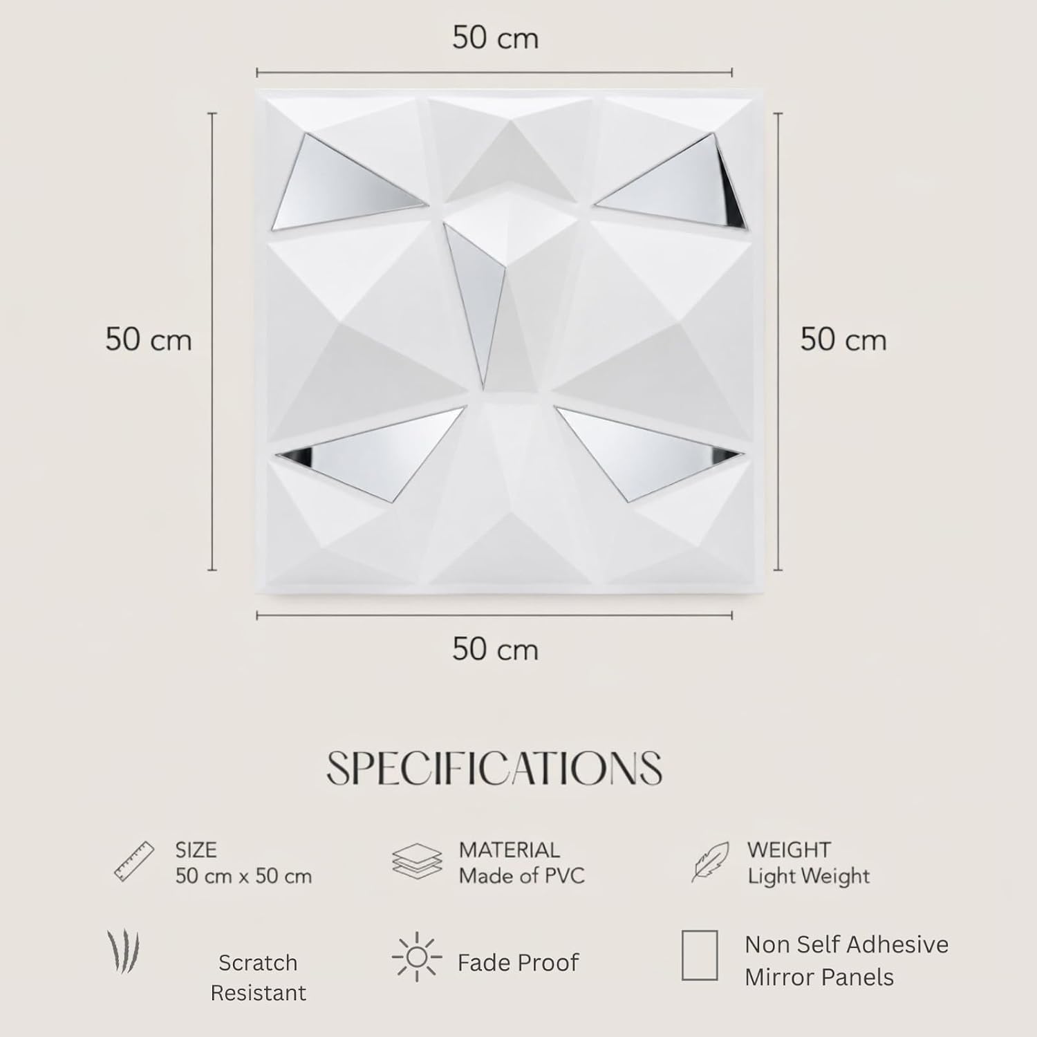 White Silver Mirror 3D Wall Panels Diamond Design