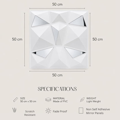 White Silver Mirror 3D Wall Panels Diamond Design
