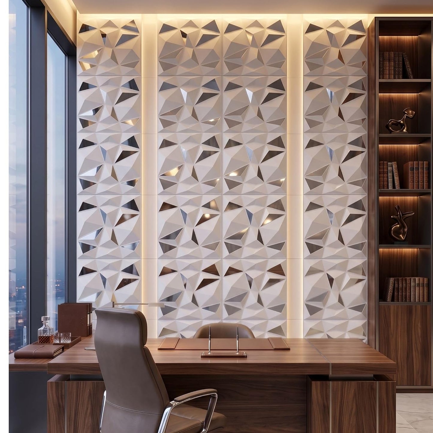 White Silver Mirror 3D Wall Panels Diamond Design