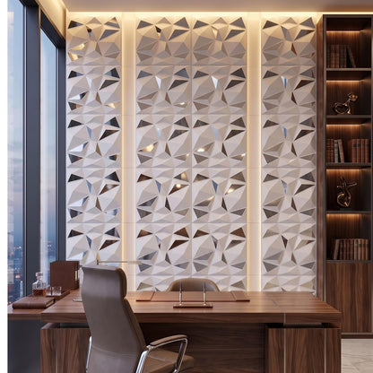 White Silver Mirror 3D Wall Panels Diamond Design