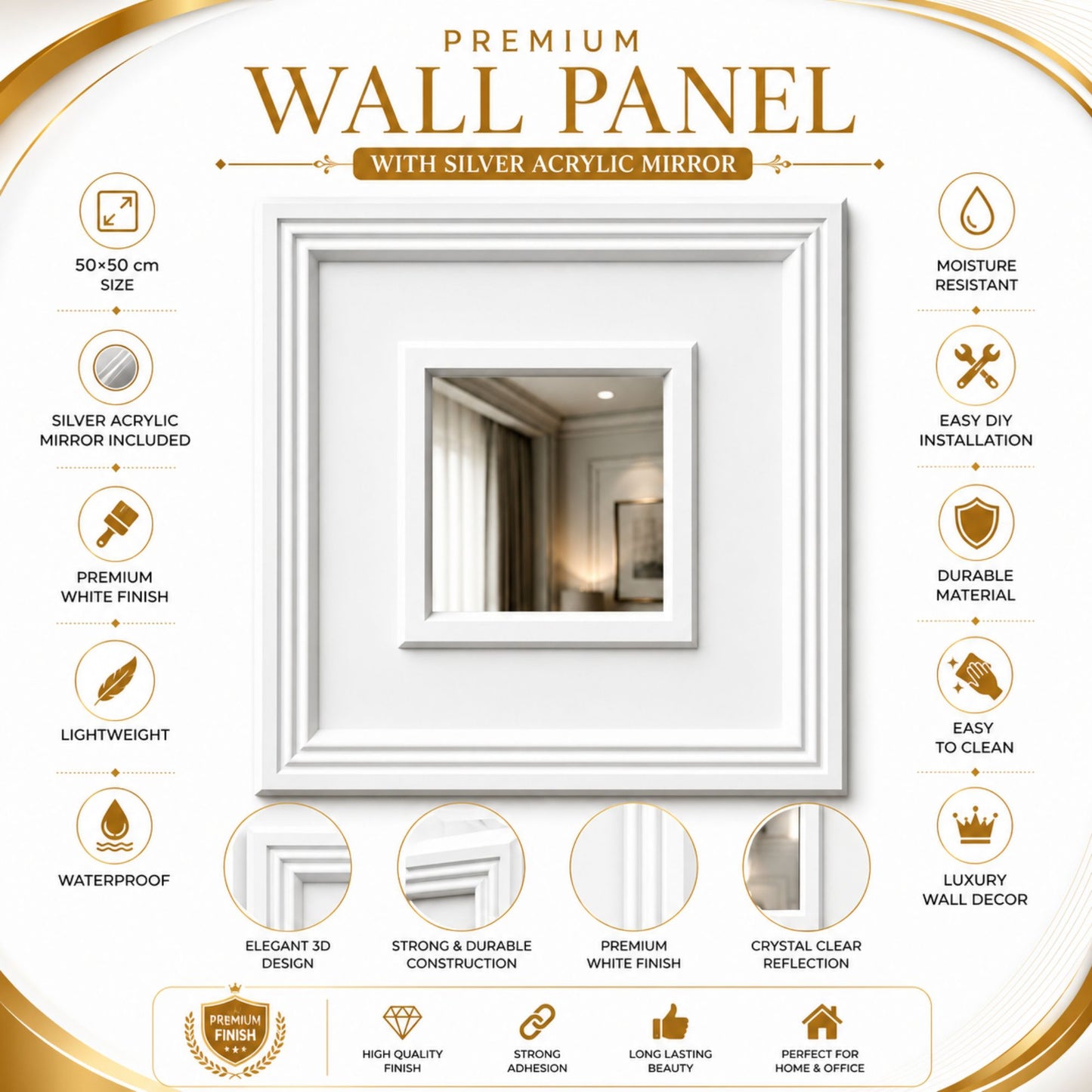 White Square Design With Silver Mirror-1
