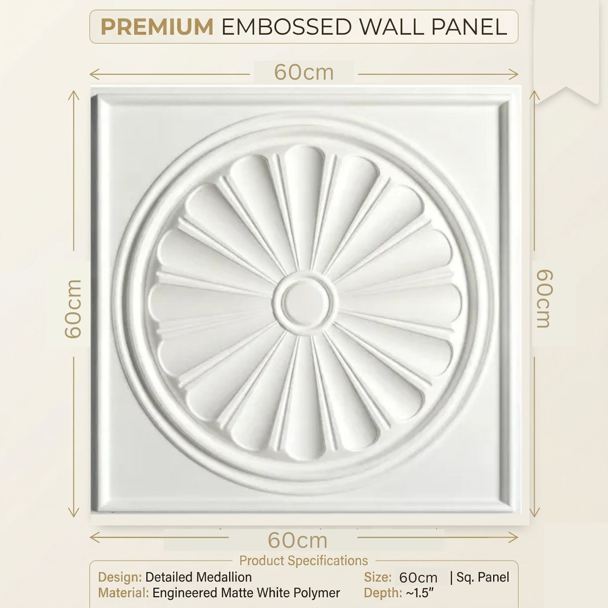 White Sunburst Design 3D PVC Ceiling Panel Measurement View