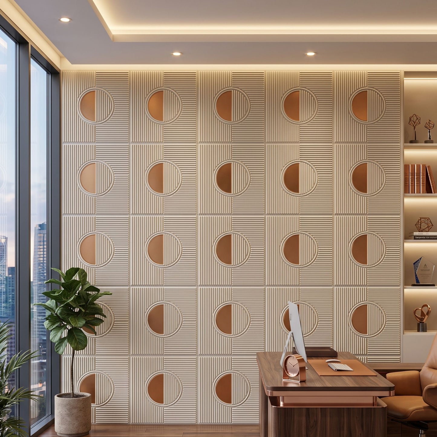 White Tail - Copper Self Adhesive PVC wall Panels Fluted Circle Design
