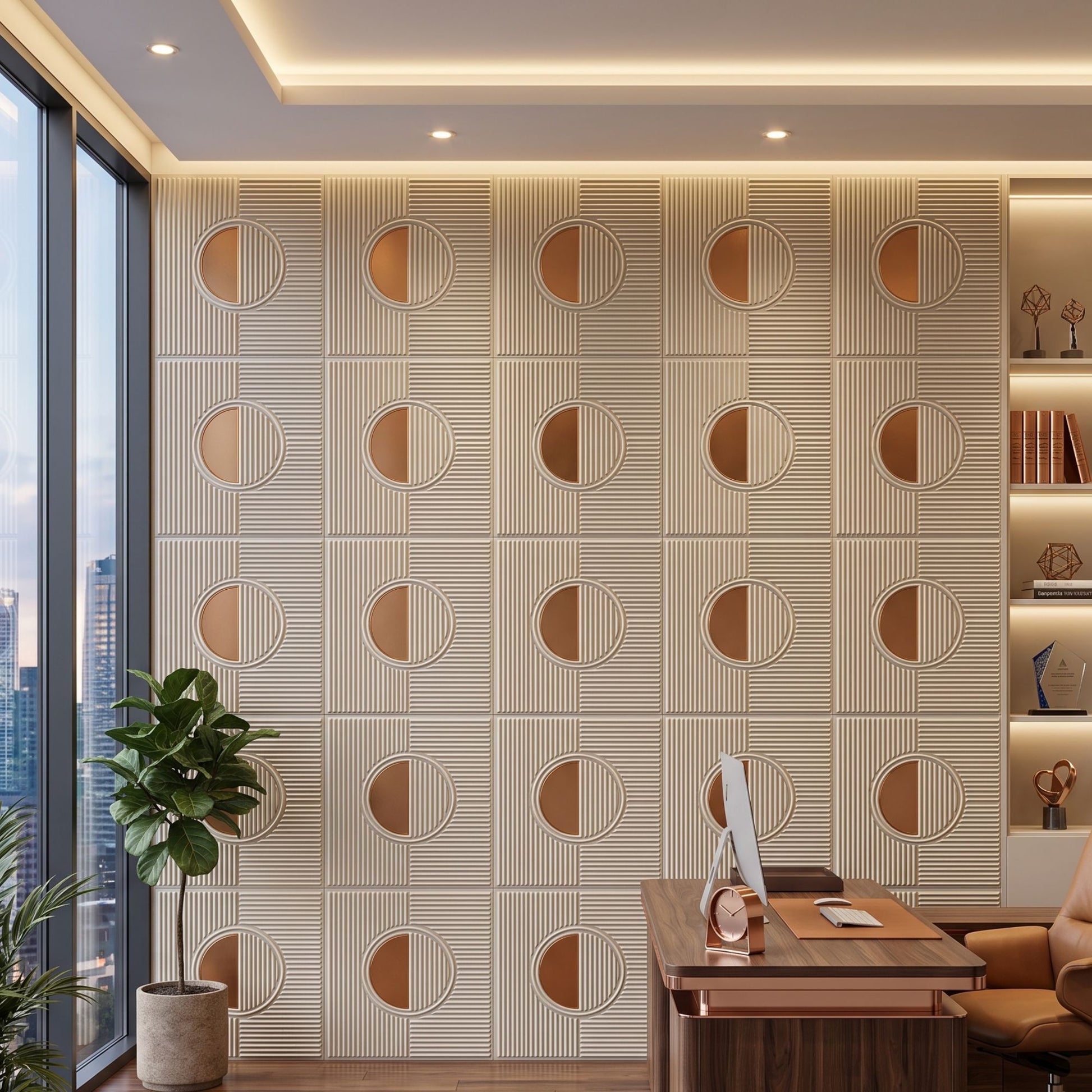 White Tail - Copper Self Adhesive PVC wall Panels Fluted Circle Design
