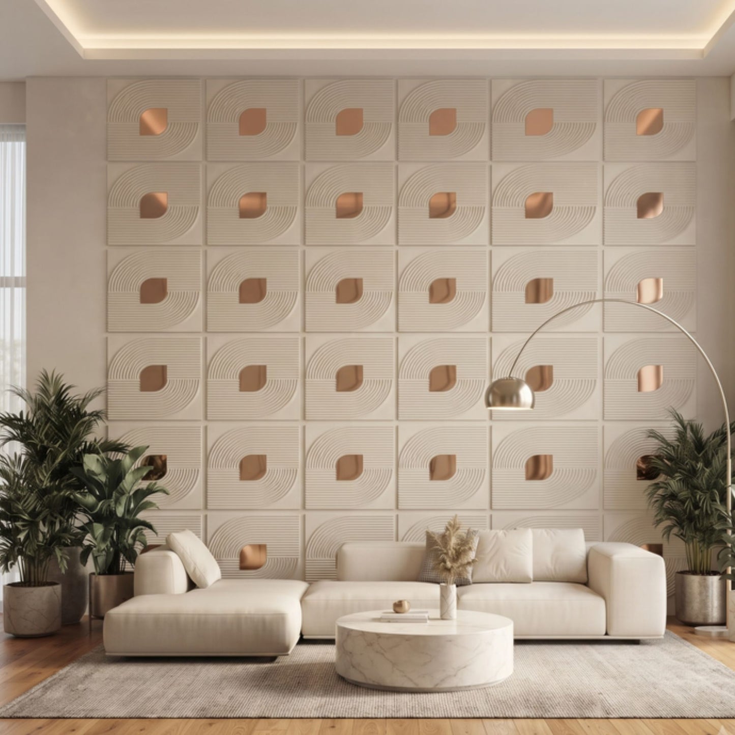 White Tail - Copper Self Adhesive PVC wall Panels Curve Line Design
