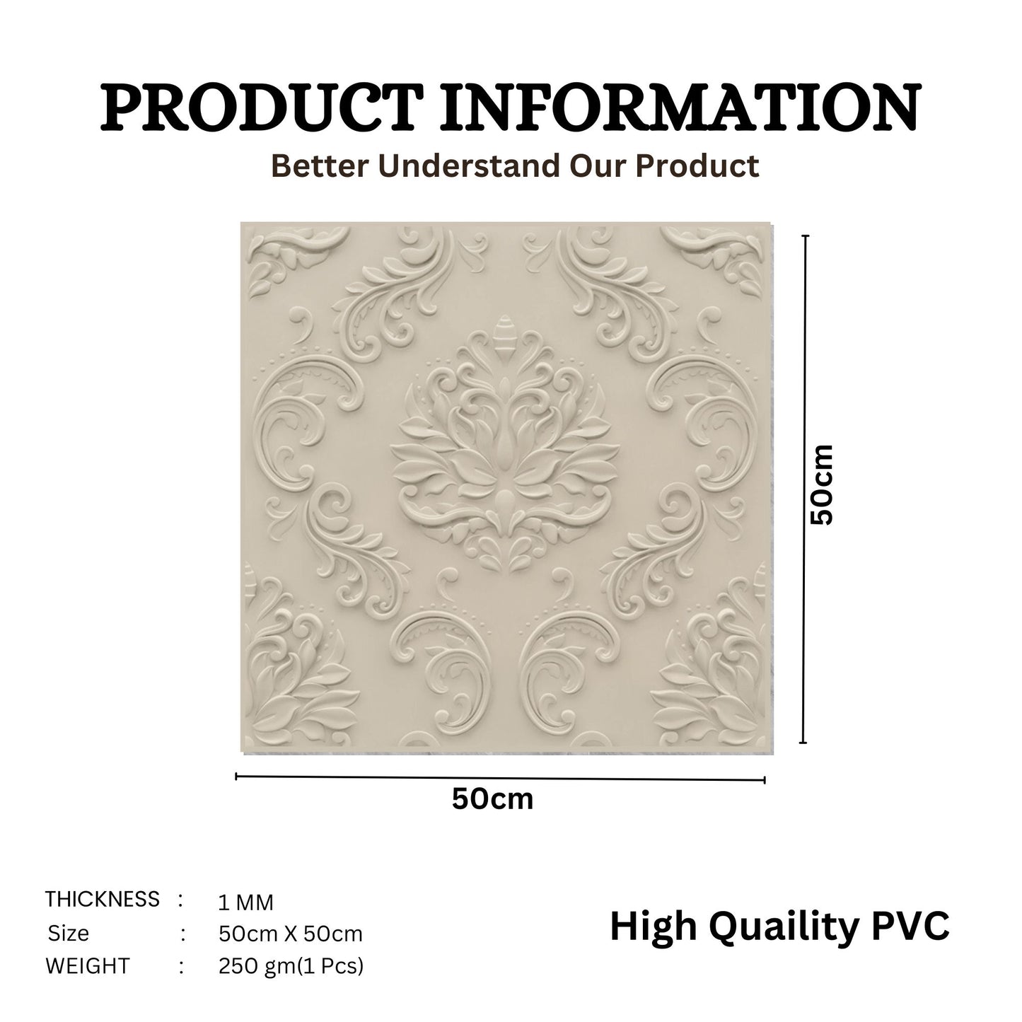 3D Self Adhesive Wall Panel -Damask Design -50x50 cm