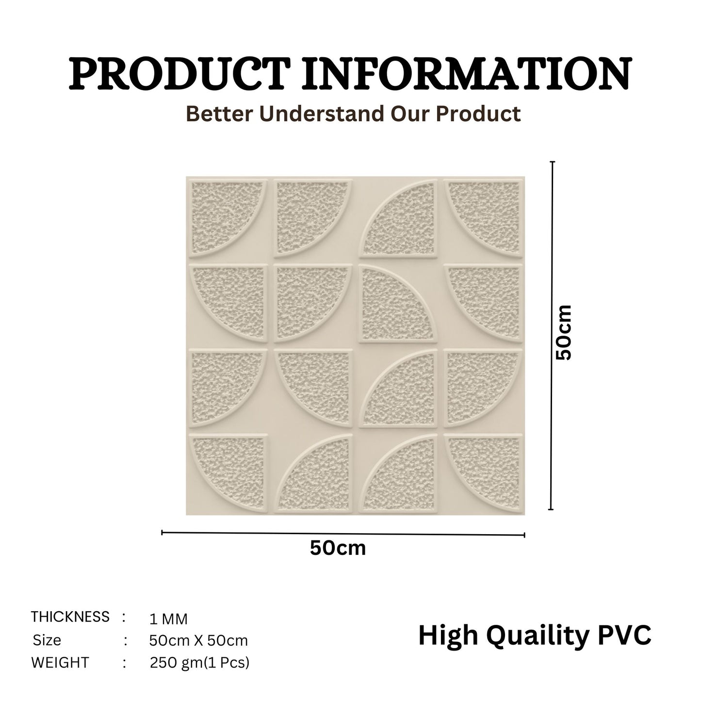 3D Self Adhesive Wall Panel Quarter Circle Design- 50x50cm