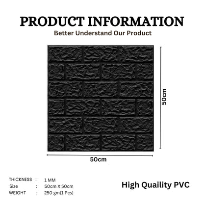 Matt Black Self Adhesive 3D Panels Brick Design