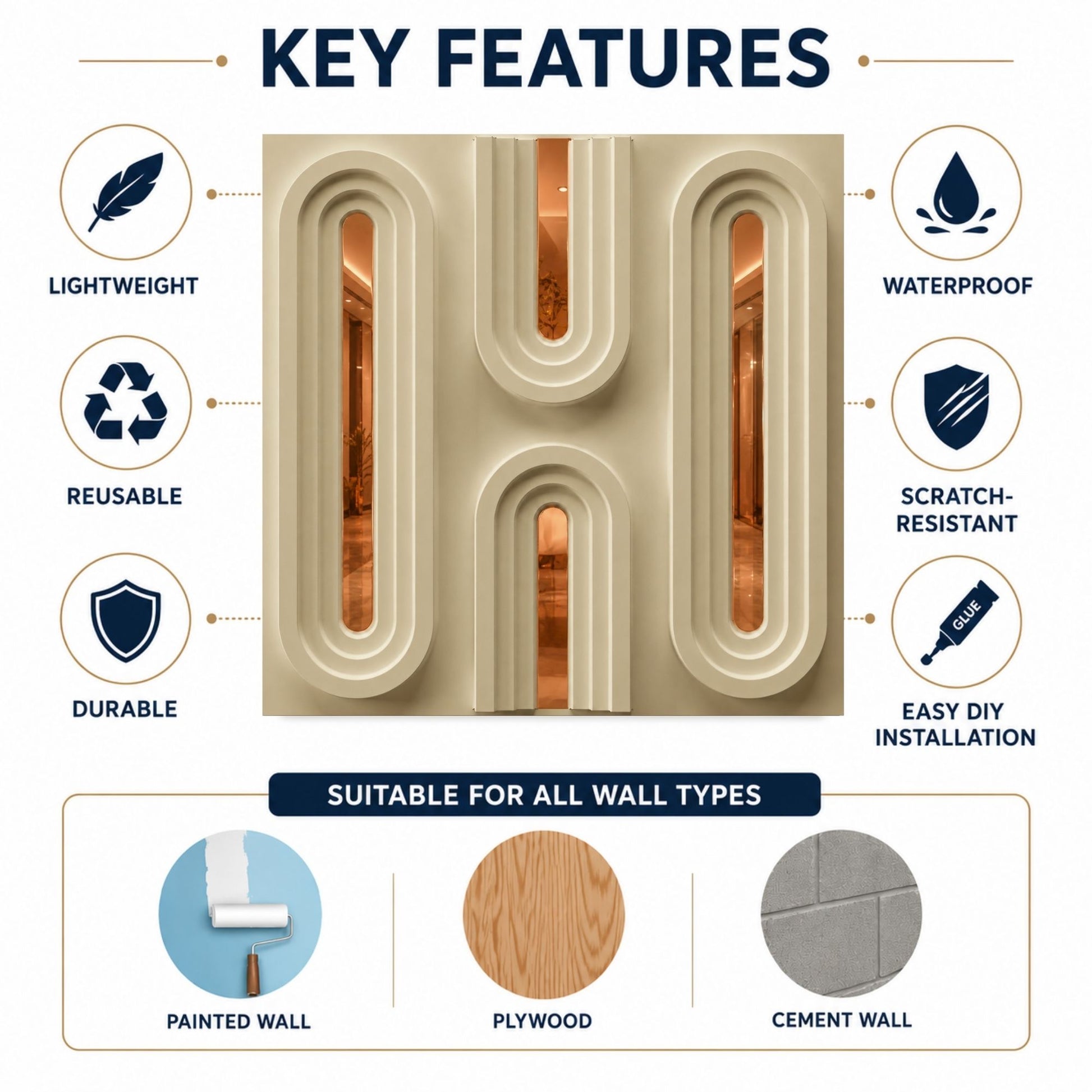White Tail Copper Acrylic Loops Design 3D Wall Panel-5