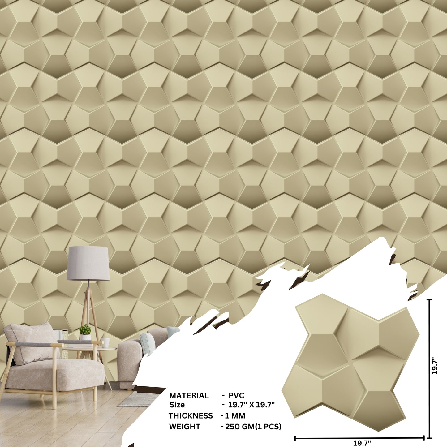 White Tail 3D Wall Panels Hexa quarter Design