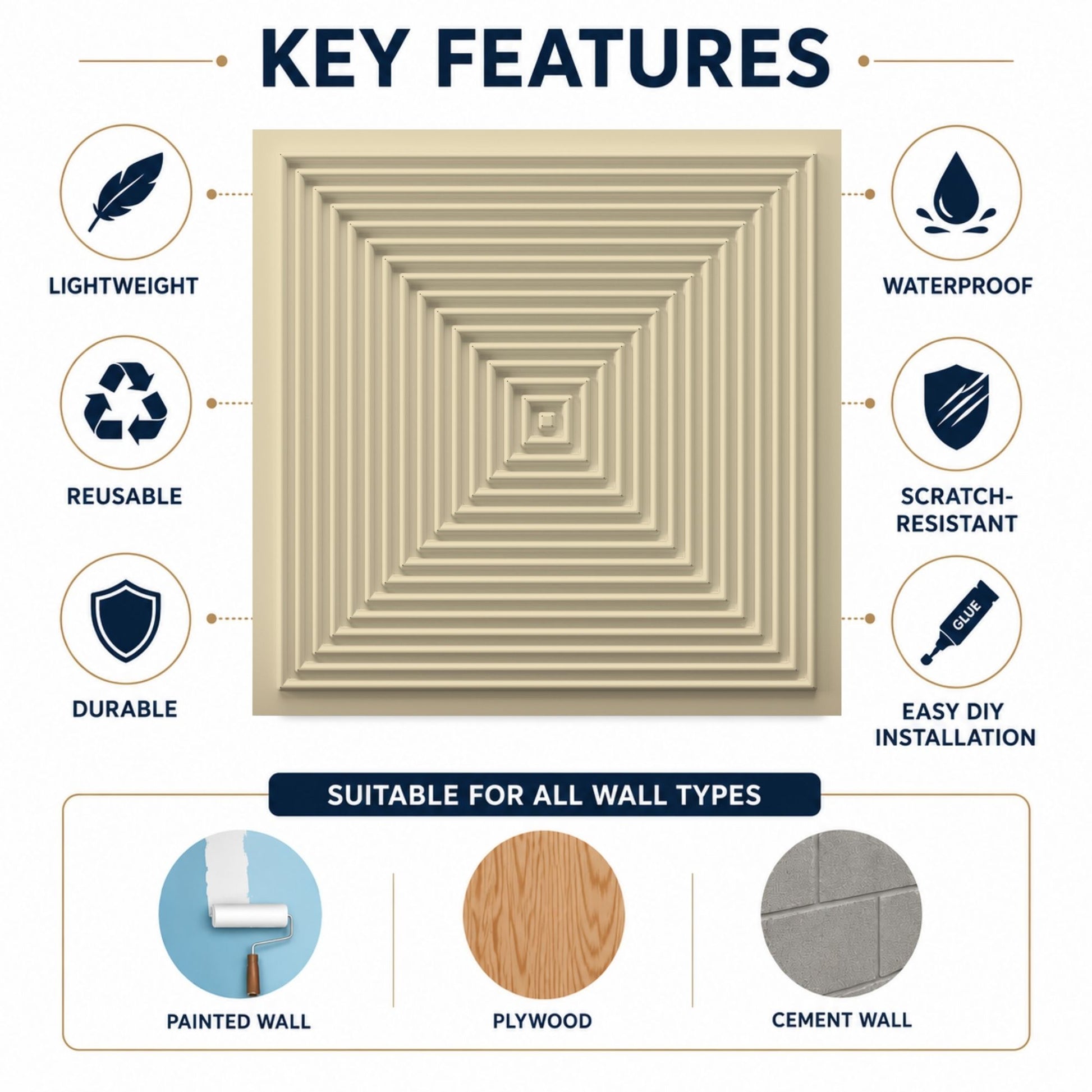 White Tail Pyramid Design 3D Wall Panel-2