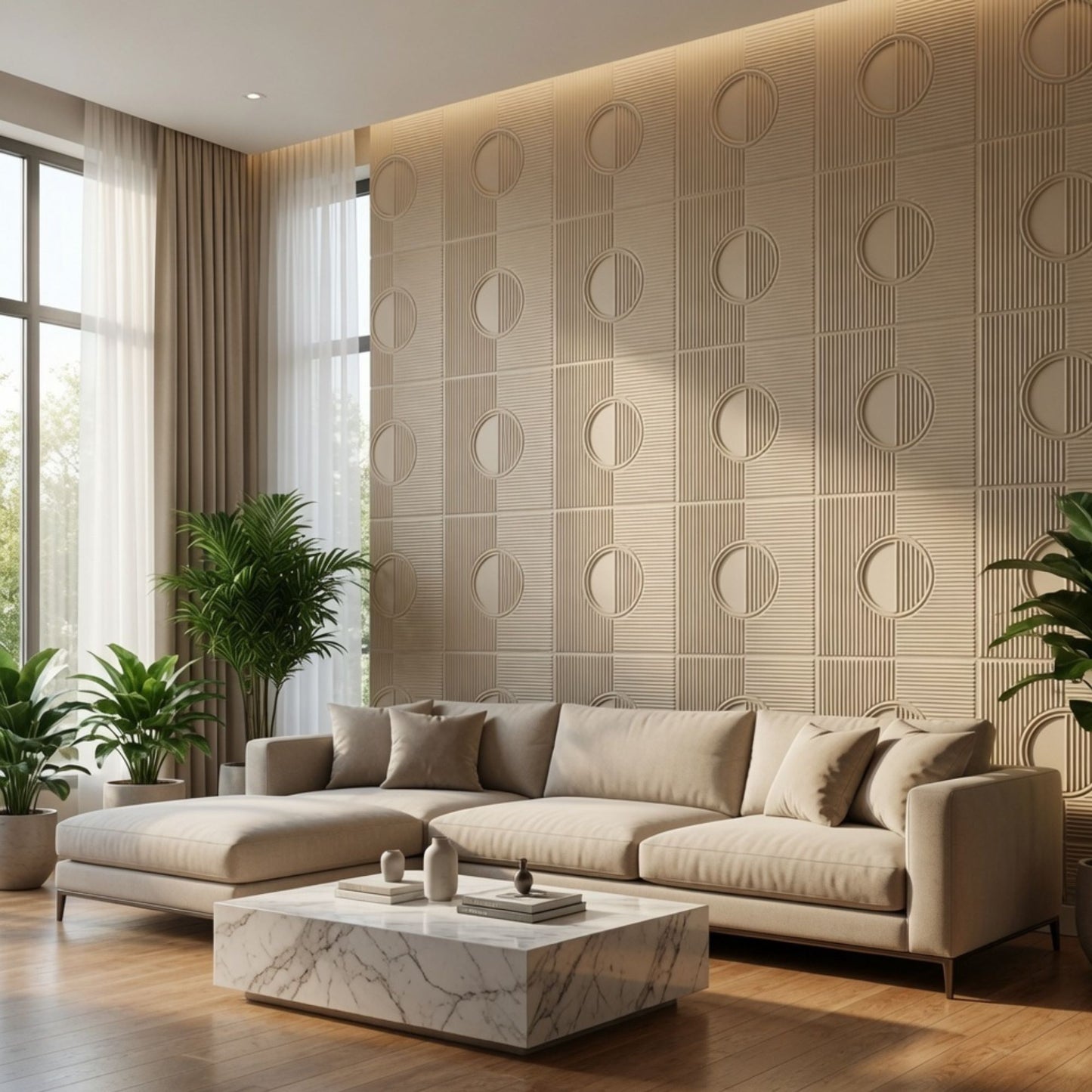 White Tail Self Adhesive PVC wall Panels Fluted Circle Design
