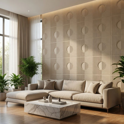White Tail Self Adhesive PVC wall Panels Fluted Circle Design
