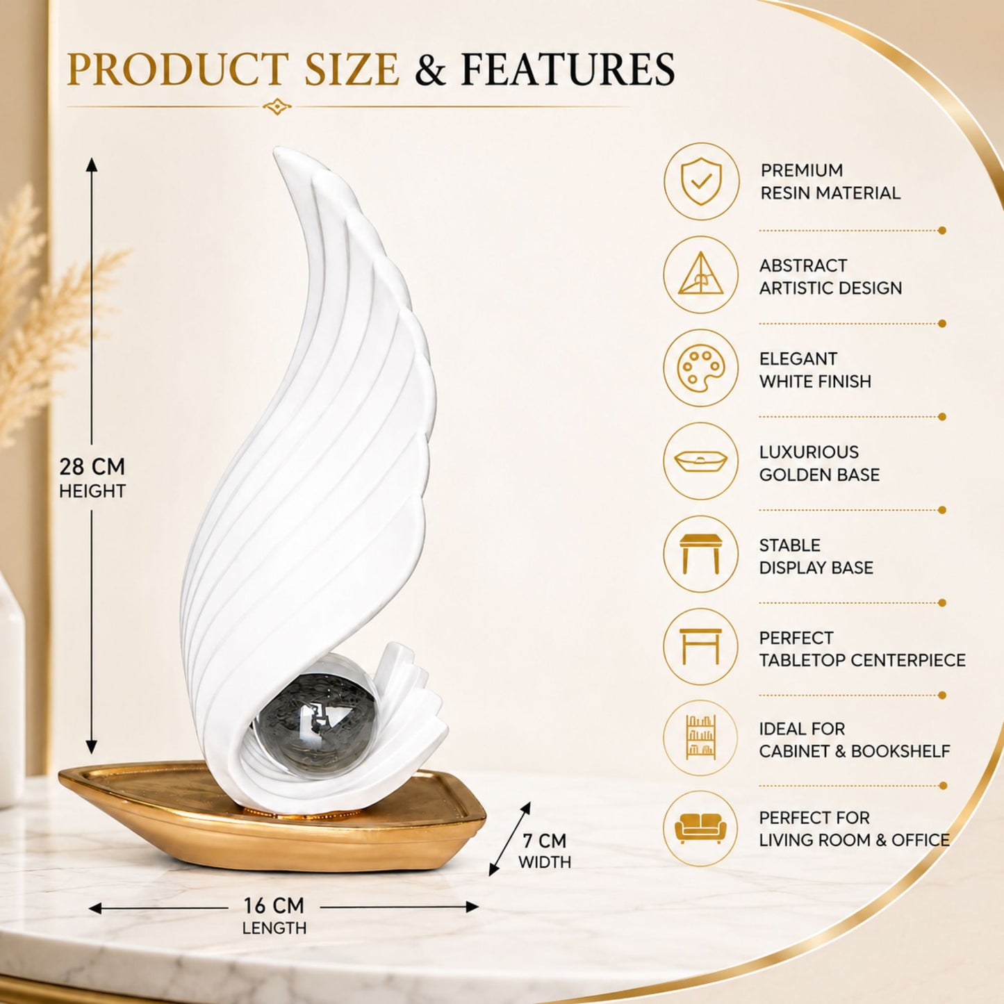 White Wing and Pearl Decorative Showpiece for Home Decor-1