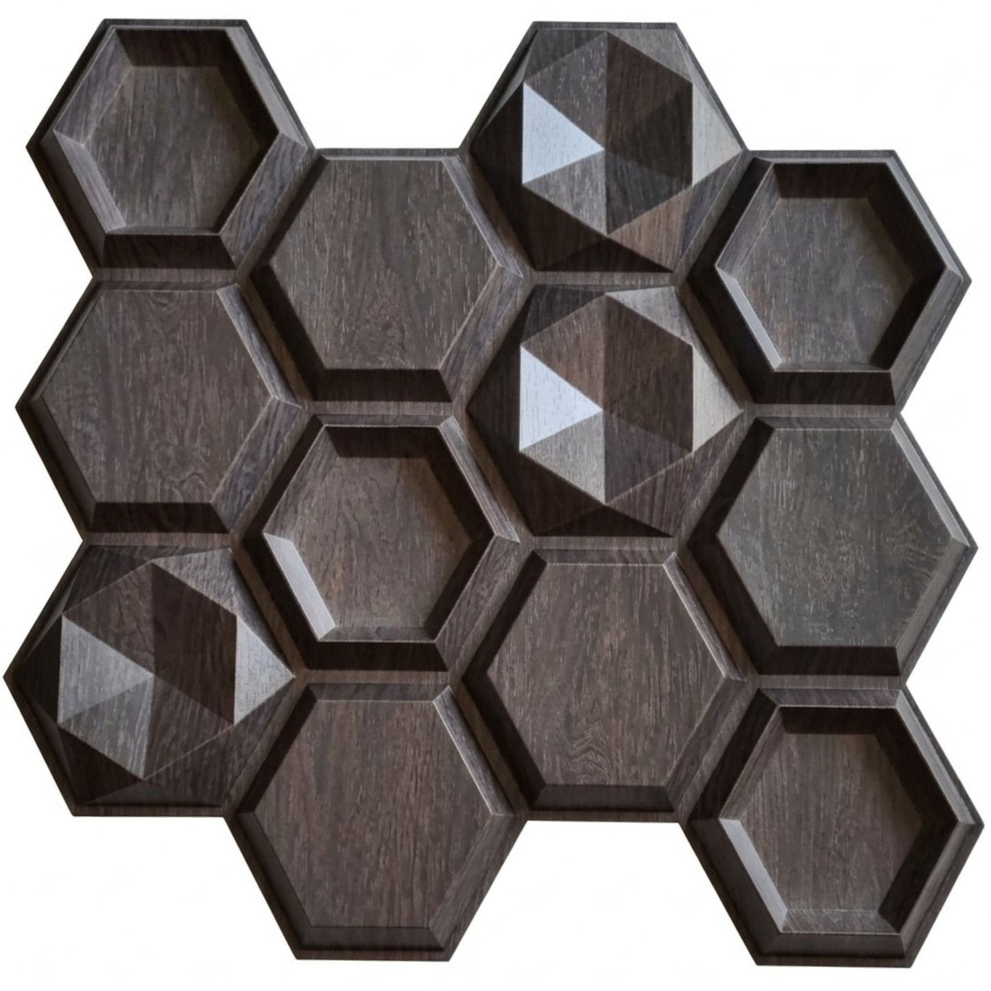 Wood Gray 3D Wall Panels Hexagon Design