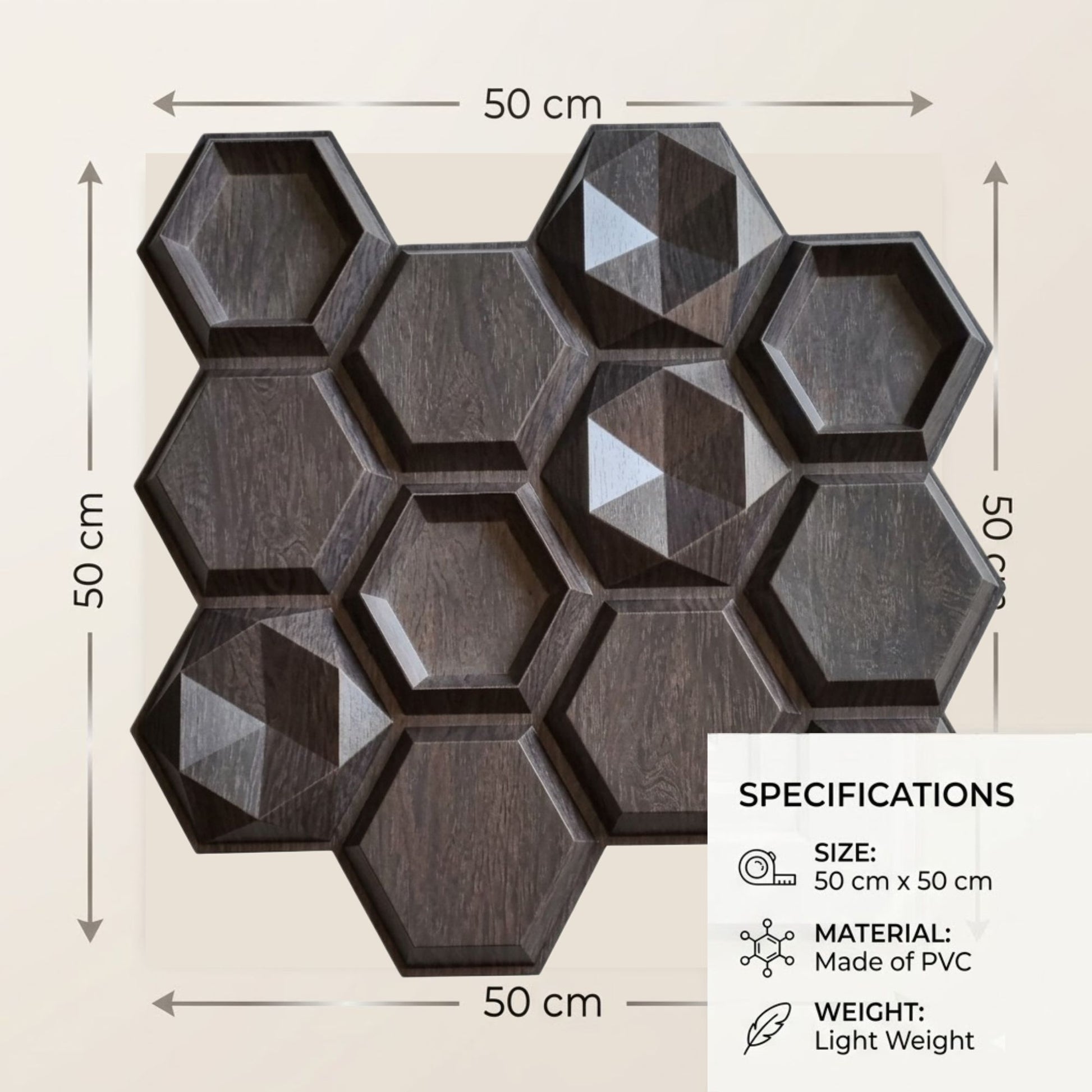 Wood Gray 3D Wall Panels Hexagon Design-1