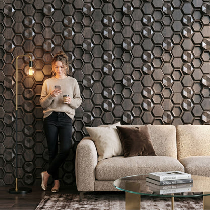 Wood Gray 3D Wall Panels Hexagon Design-3