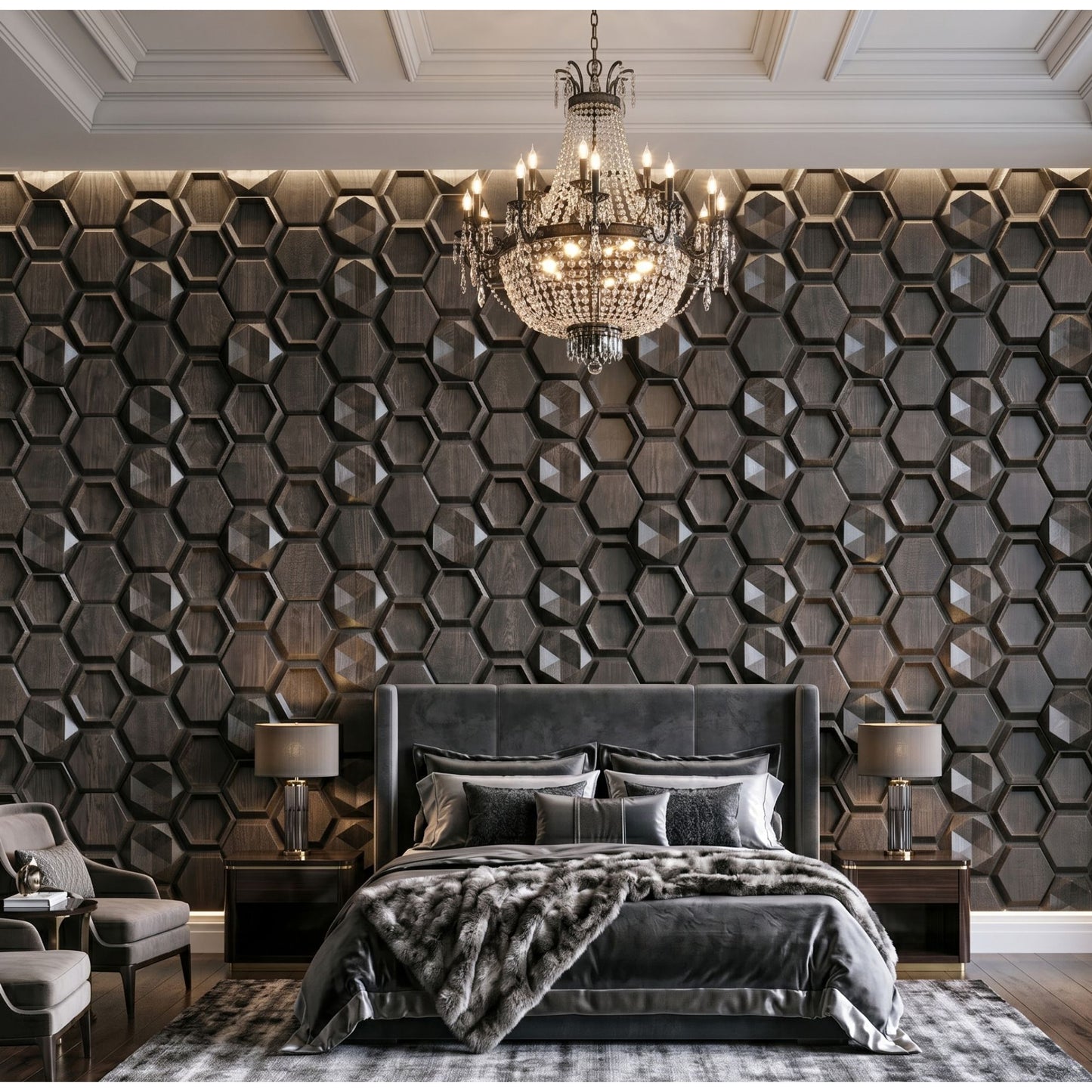 Wood Gray 3D Wall Panels Hexagon Design-4