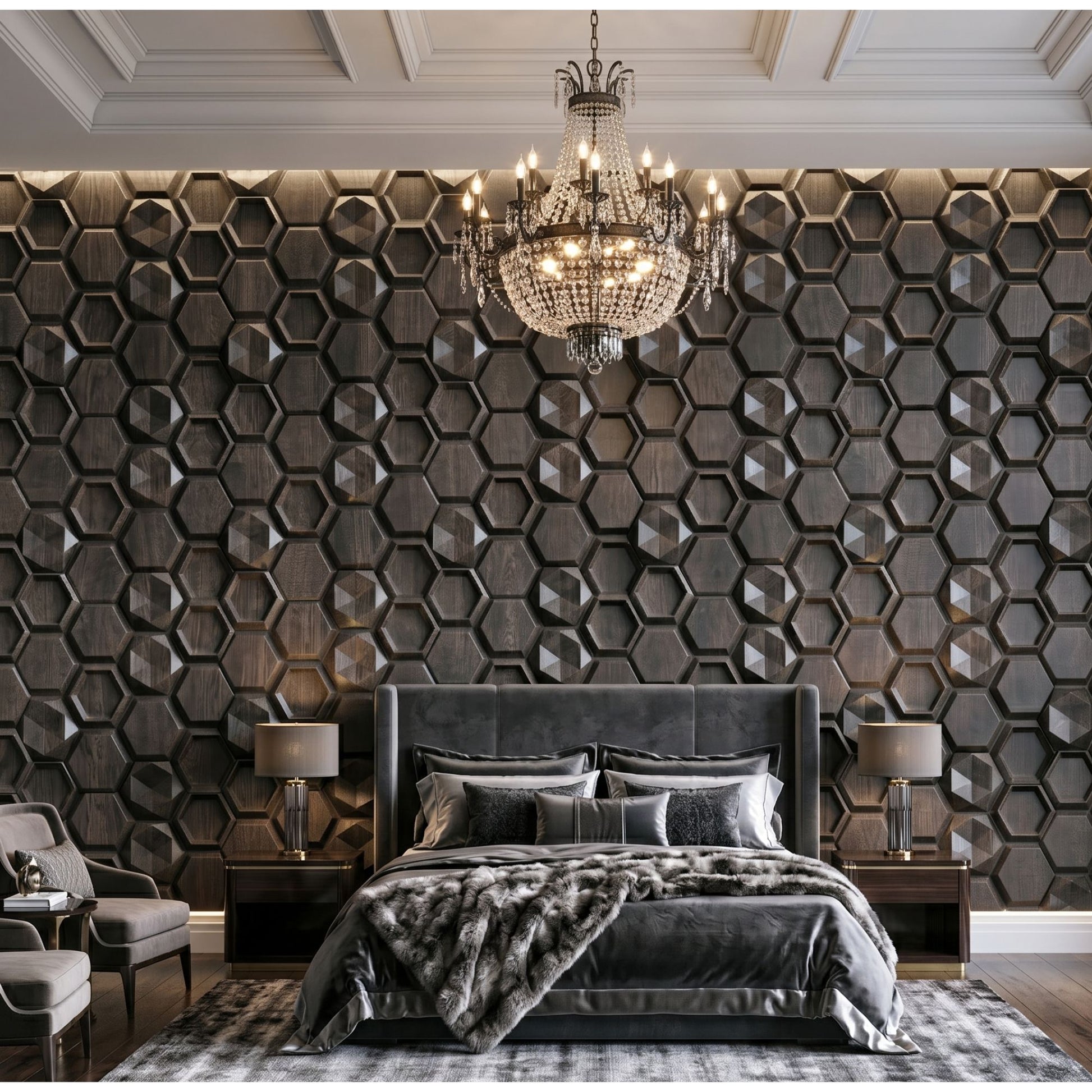 Wood Gray 3D Wall Panels Hexagon Design-4