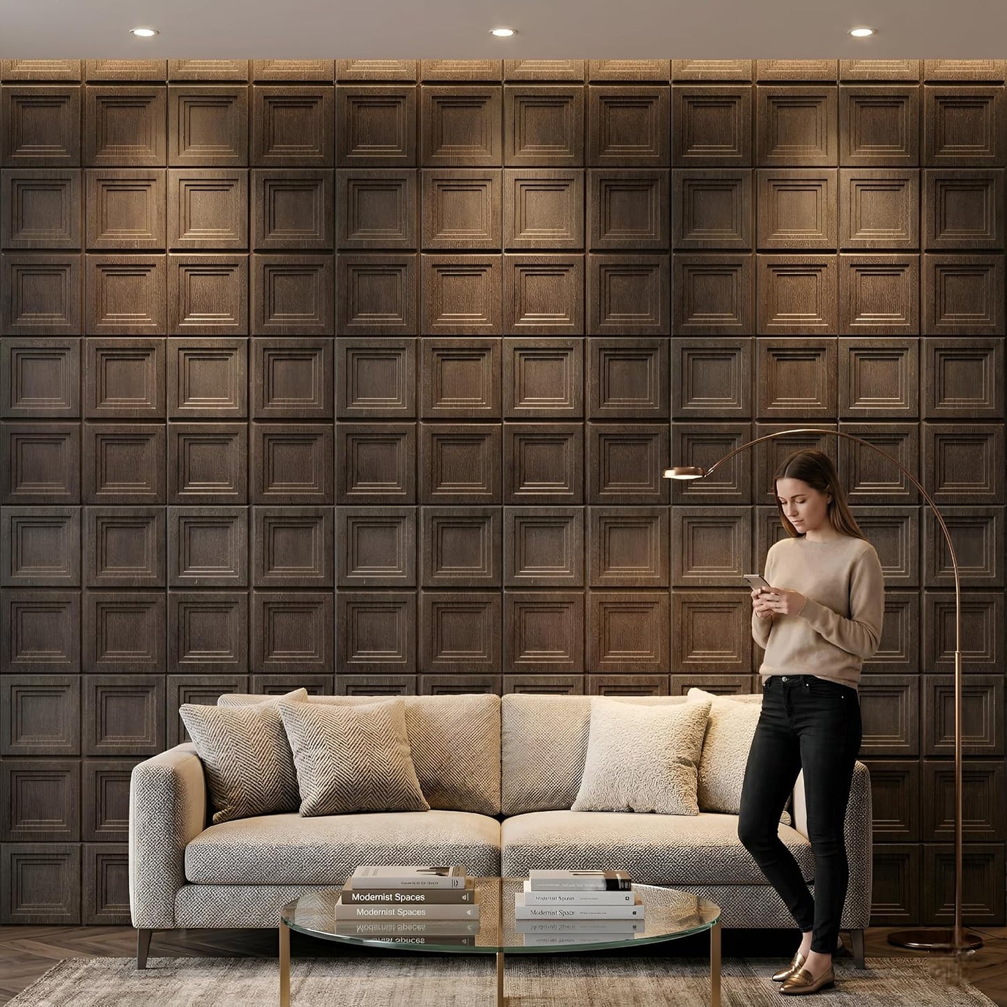 Wood Gray 3D Wall Panels Square Box Design
