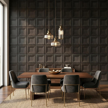 Wood Gray 3D Wall Panels Square Box Design
