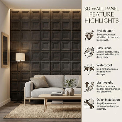 Wood Gray 3D Wall Panels Square Box Design

