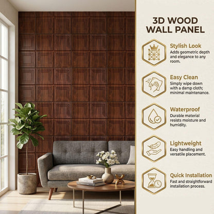 Wooden 3D Wall Panels Square Box Design
