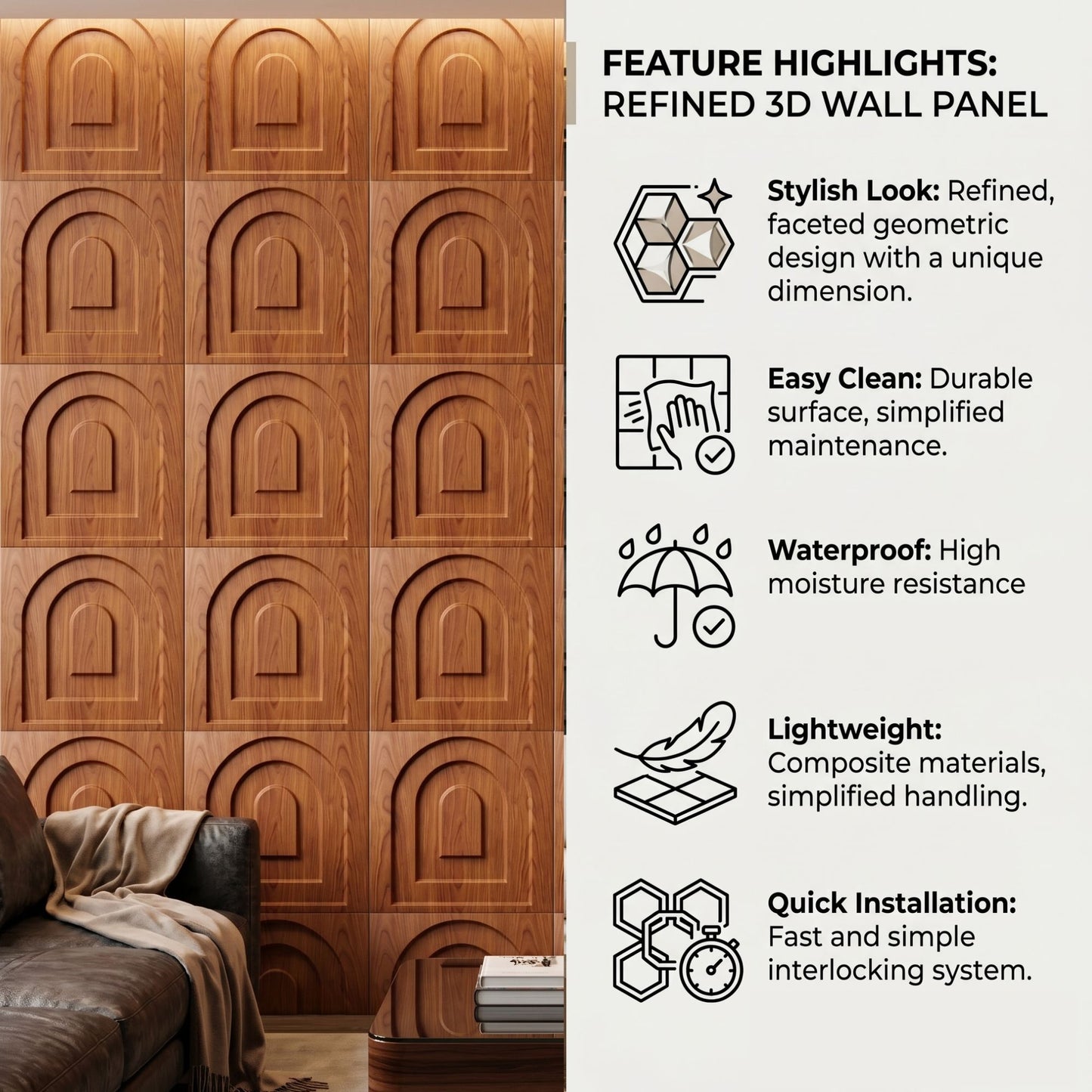 Wooden Archi Design 3D Wall Panel-2