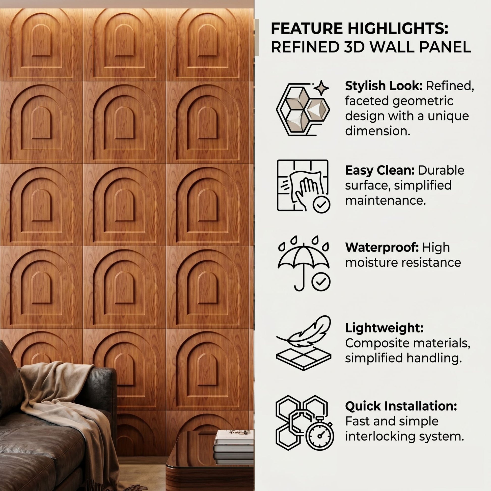 Wooden Archi Design 3D Wall Panel-2