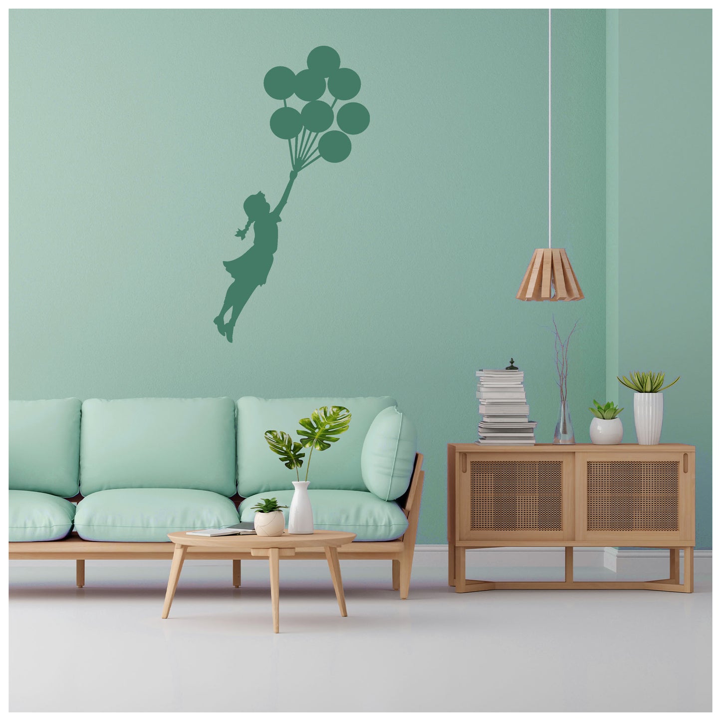 Flying Girl with Baloon Wall Design Stencil (KHS423)