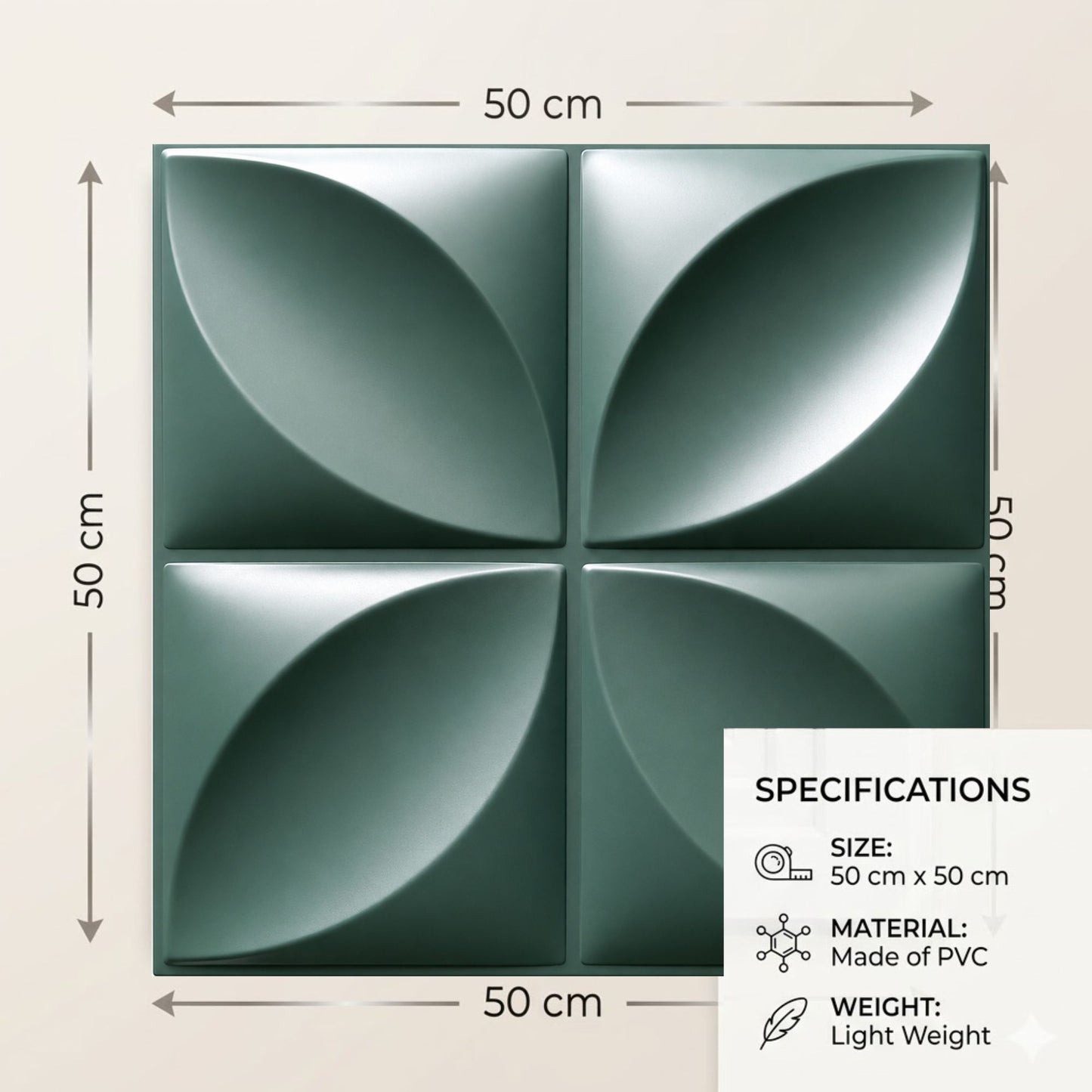Olive Green Butterfly Design 3D Wall Panel  Measurement View