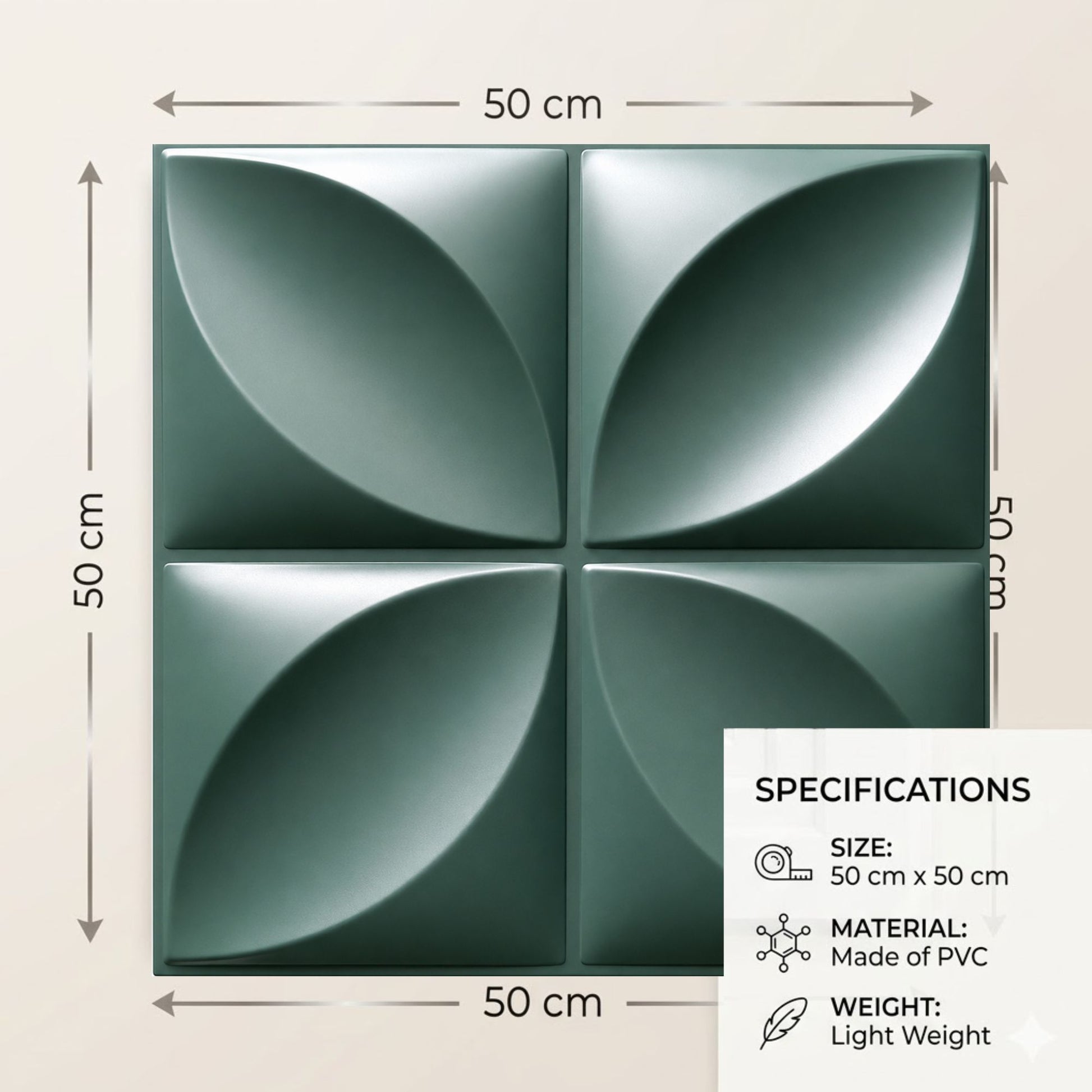 Olive Green Butterfly Design 3D Wall Panel  Measurement View