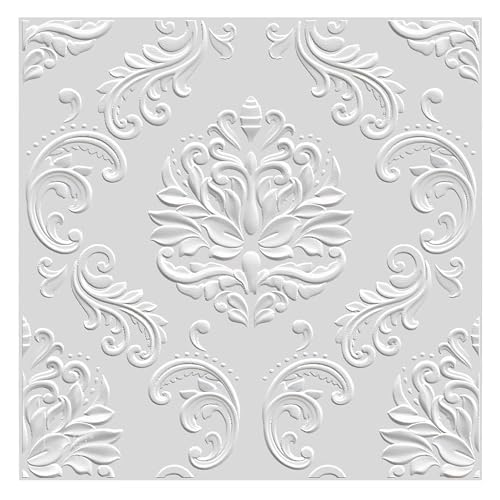 Kayra Decor 3D Self Adhesive Wall Panel -White Damask Design - 50 X 50 cm