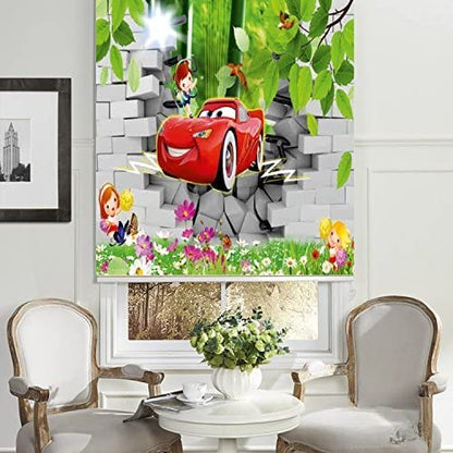 Printed Blackout Roller Blinds for Window - Kids Cartoon Car Printed Design Size