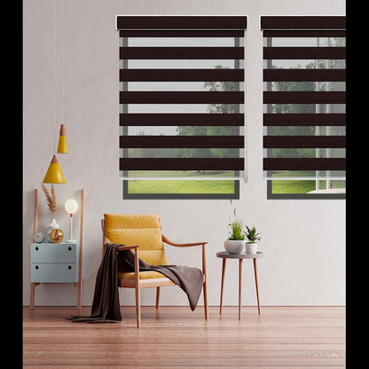 Zebra Blinds for Windows and Doors with Dual Shade, Light Control Blinds for Home & Office (Customized Size, 7015-Dark Coffee)