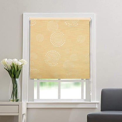 Blackout Fabric Window Roller Blind, Circle Design, Yellow
