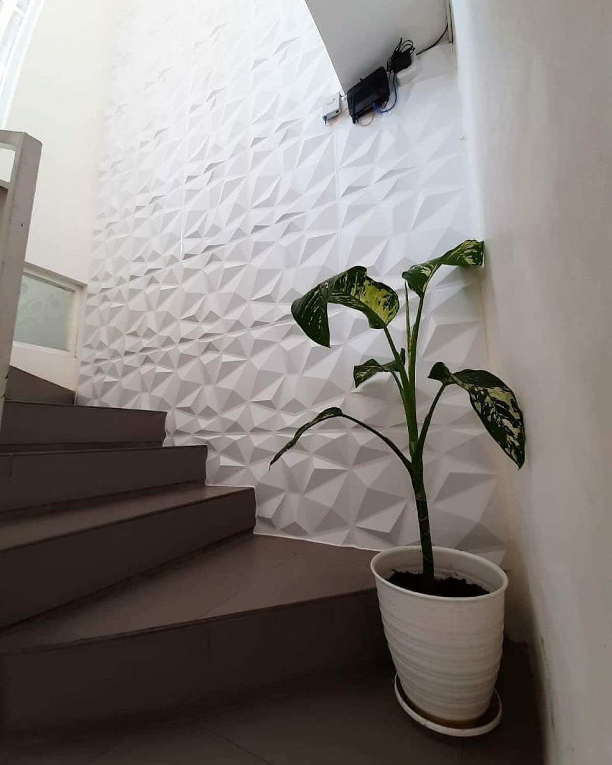 3D Wall Panel PVC Diamond Design, White (VN1NEW-P1)