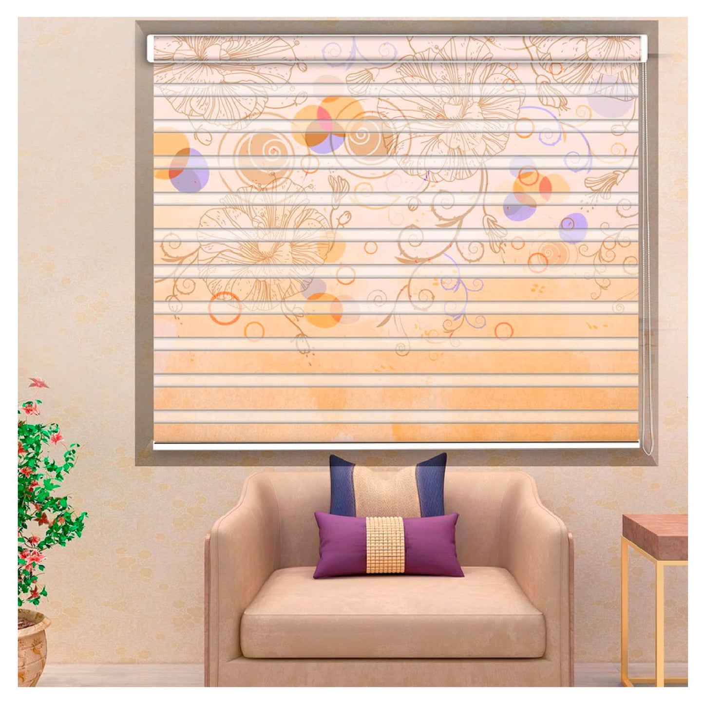 Zebra Blinds for Windows and Doors with Dual Shade, Horizontal Stripes, Blinds for Home & Office (Customized Size, Floral Design)