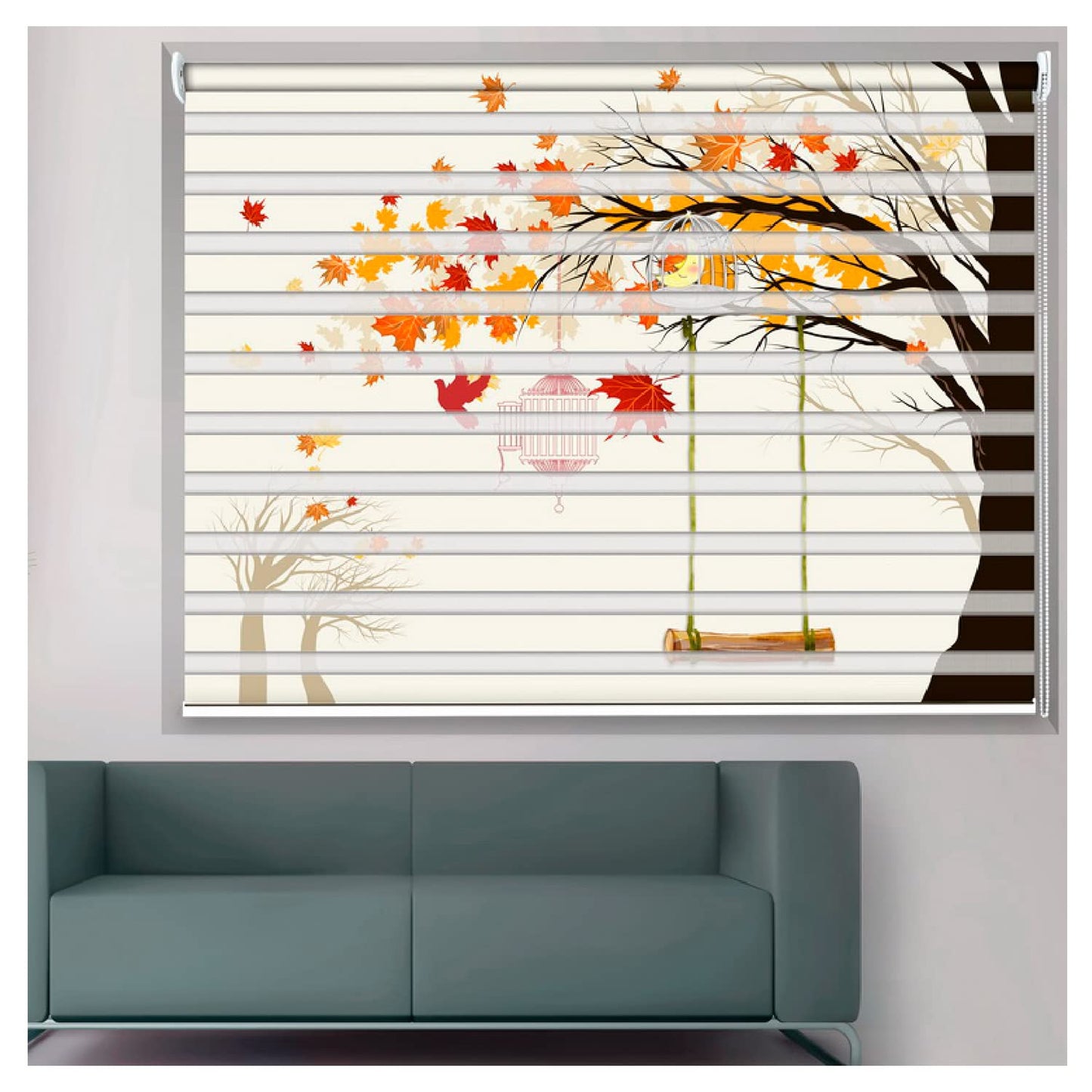 Zebra Blinds for Windows and Doors with Dual Shade, Horizontal Stripes, Blinds for Home & Office (Customized Size, Tree Art)