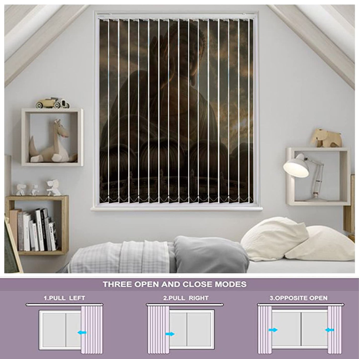 Vertical Blinds for Windows,French Door and Sliding Door Blinds for Smart Home Office, (Customized Size, Buddha)